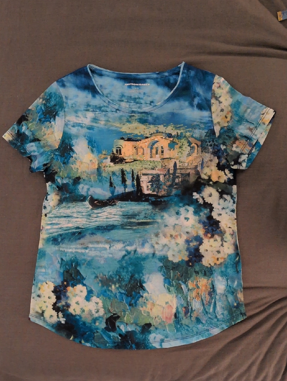Allison Daley Tunic Top With Short Sleeves Scenic View With Villa Size S